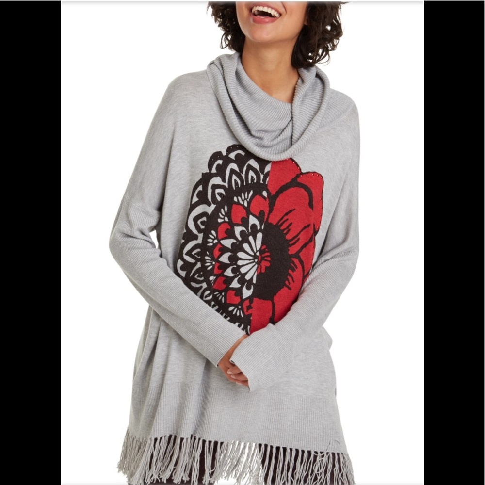 Desigual  Oversized Cowl neck fringe sweater